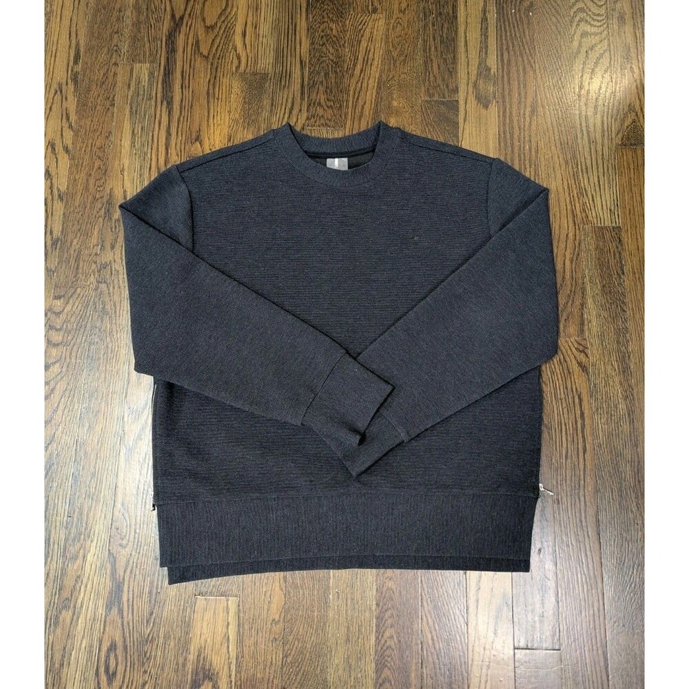 CALLA  Crewneck Pullover Sweatshirt Womens S Cotton Blend Dark Gray Side Zippers